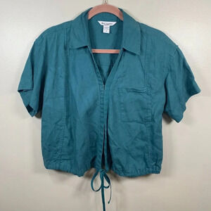 Athleta Playa 100% Linen Tie Wrap Top Borealis Green Size Medium Tie Top